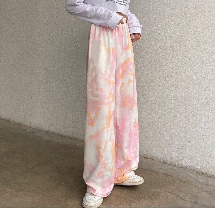 swvws Fashion Tie-Dye Casual Pants  New Summer Women's Loose Wide-Leg Pants Trousers High-Waist Straight-Leg Pants  Joggers Women