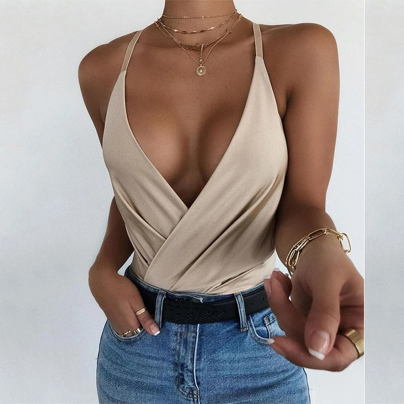 swvws Bodycon Tee Shirt Summer Sexy V-Neck Sleeveless Tank Tops For Women Solid Color Clubwear Spaghetti Strap Plus Size