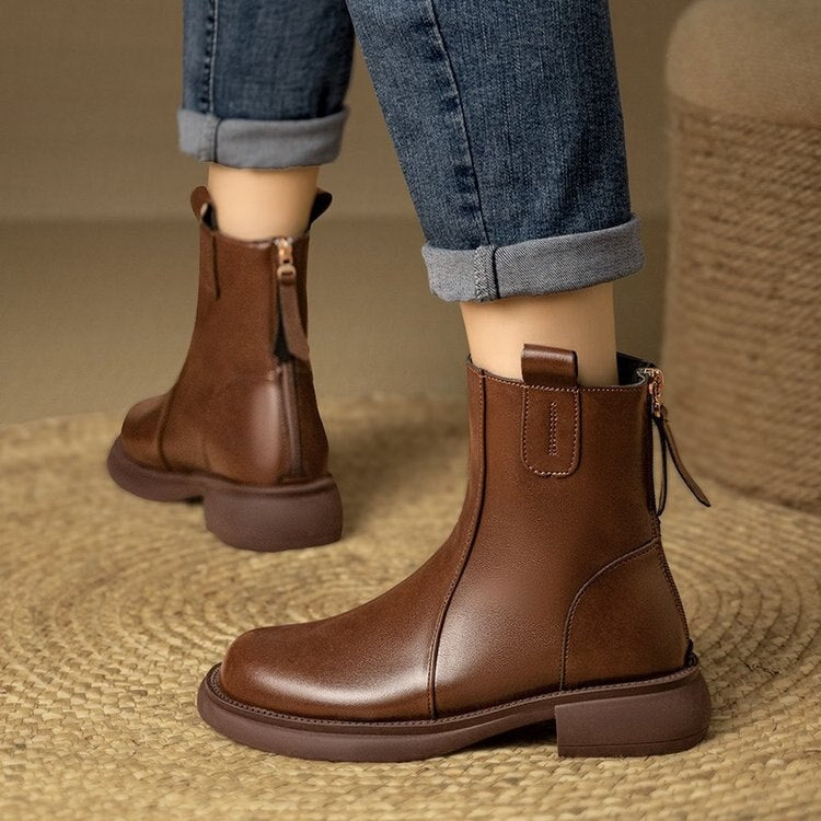 swvws Round Toe Fashion Comfort Boots Shoes Zipper Winter Footwear Boots - Women's Ankle Rubber Women's Autumn Roman Thermal Boots