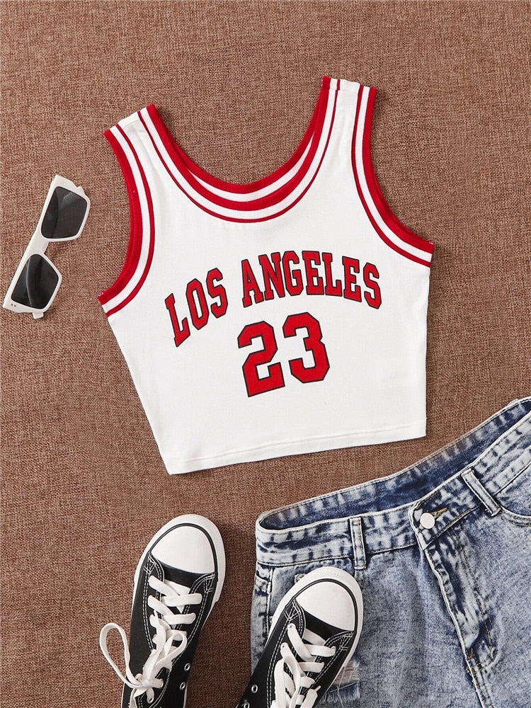 swvws No.23 Basketball Clothes Letter Graphic Tank Top Women Summer Y2K High Street Sleeveless O-Neck Crop Top Streetwear  Vest