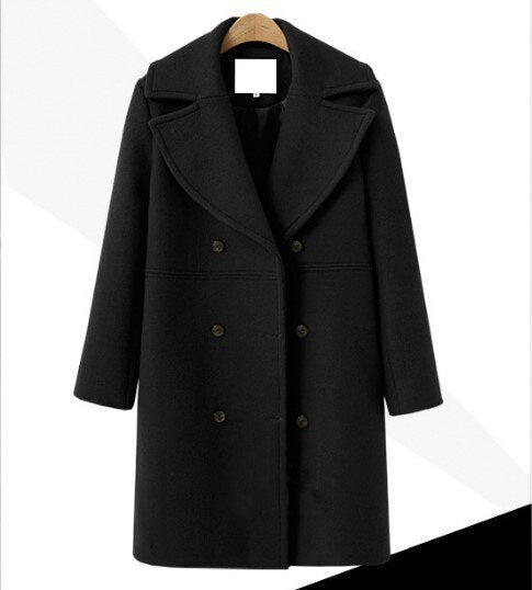 swvws Elegant Double Breasted Long Ladies Coat Oversized Outwear  Winter Women Wool Coats Casual Effects Jackets Woolen Overcoat