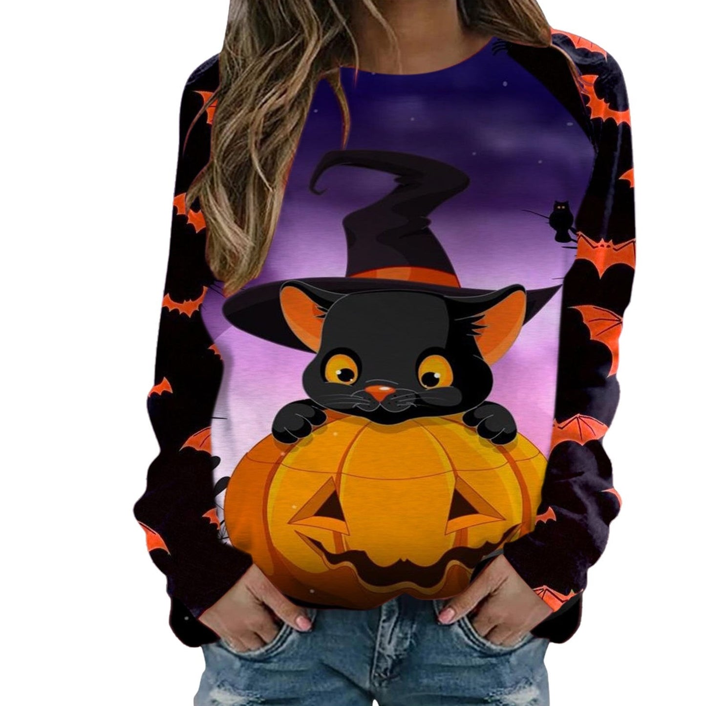 swvws Halloween Hoodies Womens Halloween Pumpkin Skull Long Sleeve Sweatshirt Lightweight Casual Pullover Top Halloween Sweatshirts Moletom Feminino