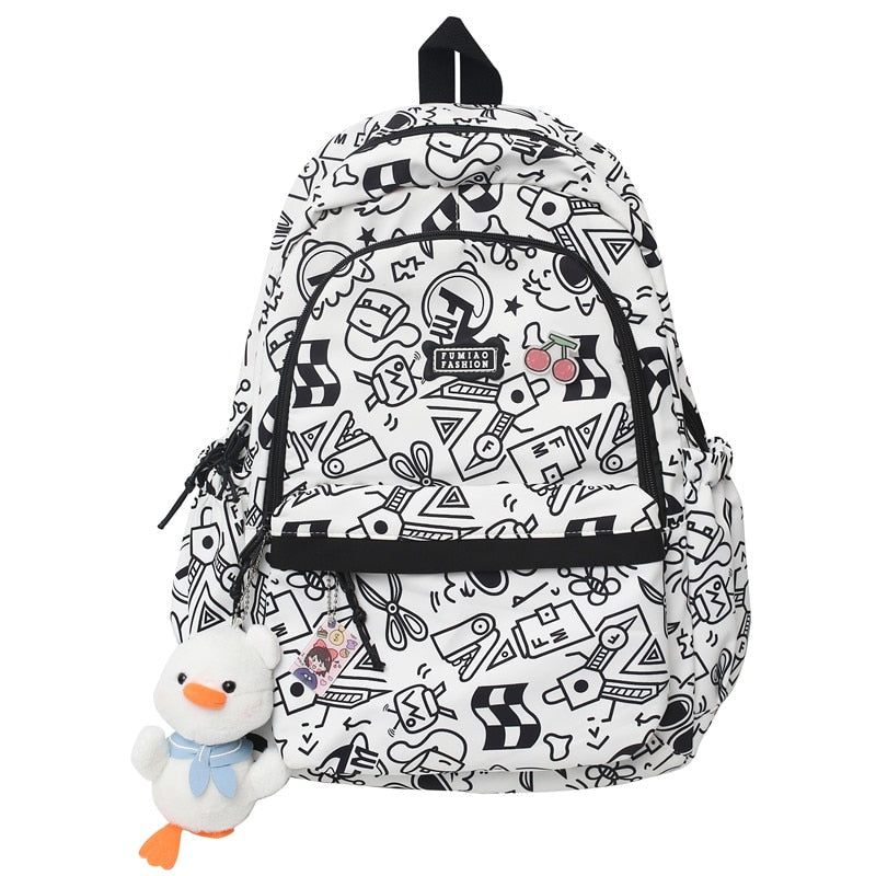 swvws Cartoon Print Female Laptop College Packet Girl Travel Harajuku Book Backpack Lady Kawaii Graffiti Bags Fashion Women SchoolBag