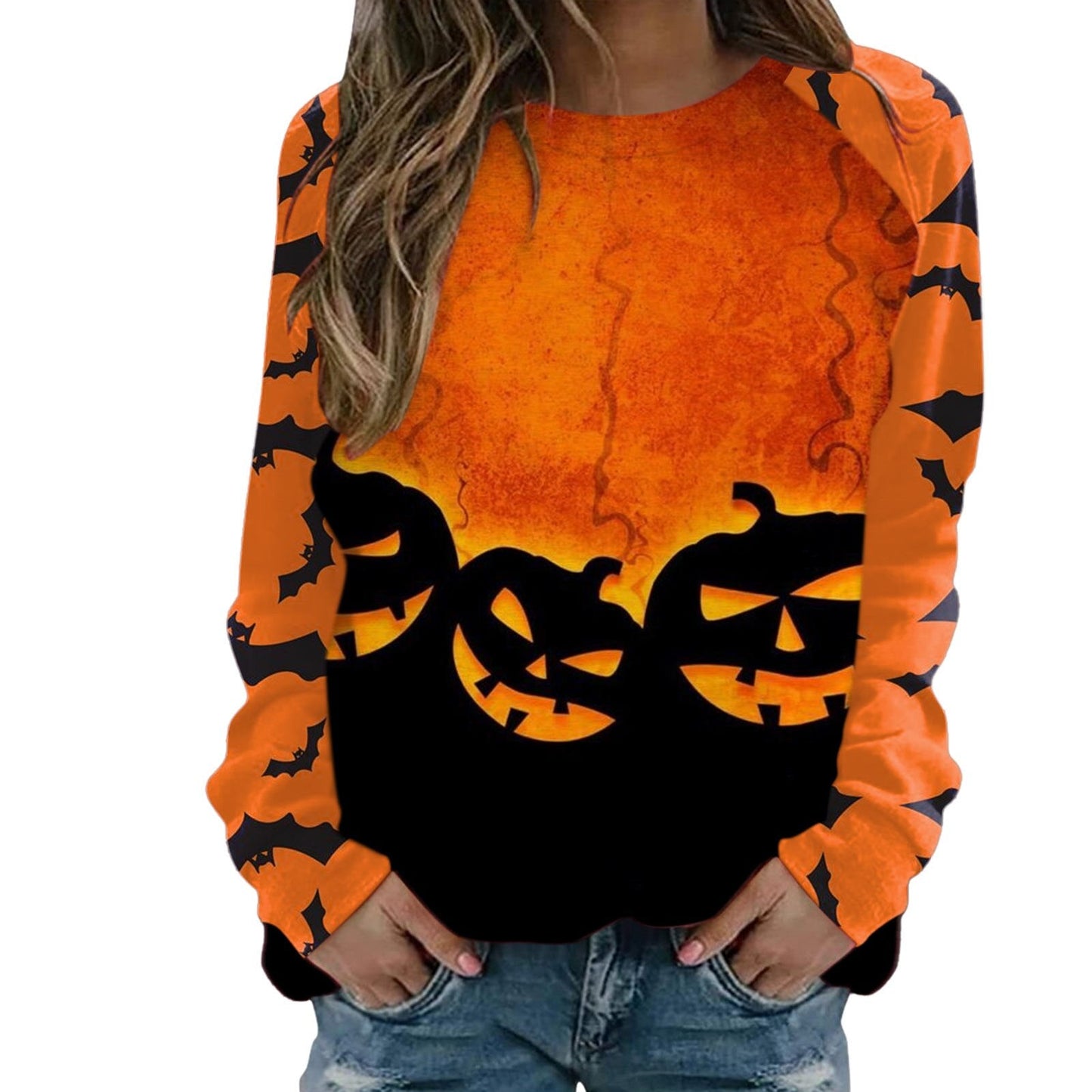 swvws Halloween Hoodies Womens Halloween Pumpkin Skull Long Sleeve Sweatshirt Lightweight Casual Pullover Top Halloween Sweatshirts Moletom Feminino