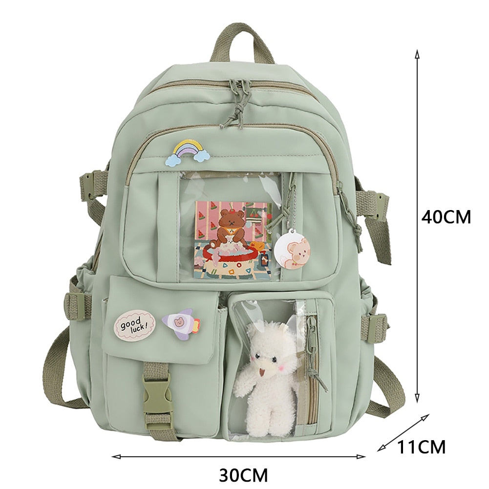 swvws  Girls Aesthetic Backpack Cute School Bags For Student Teens Girls Pockets Kawaii Women Laptop Backpack Harajuku Mochila