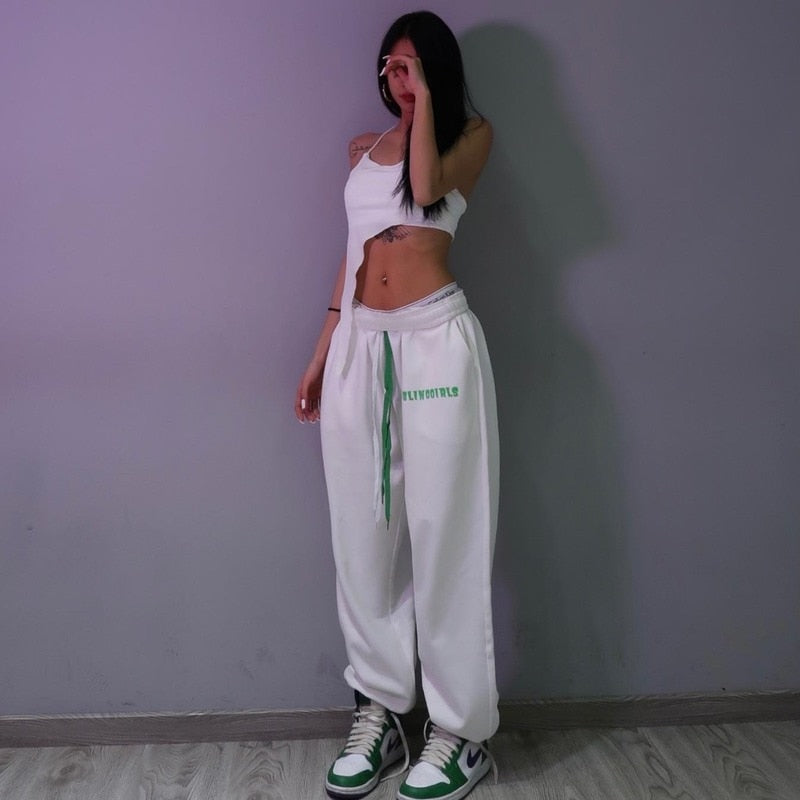 swvws Y2K Hippie White Jogging Sweatpants Women Oversize  Joggers Sports Pants High Waist Harajuku Loose Trousers For Female