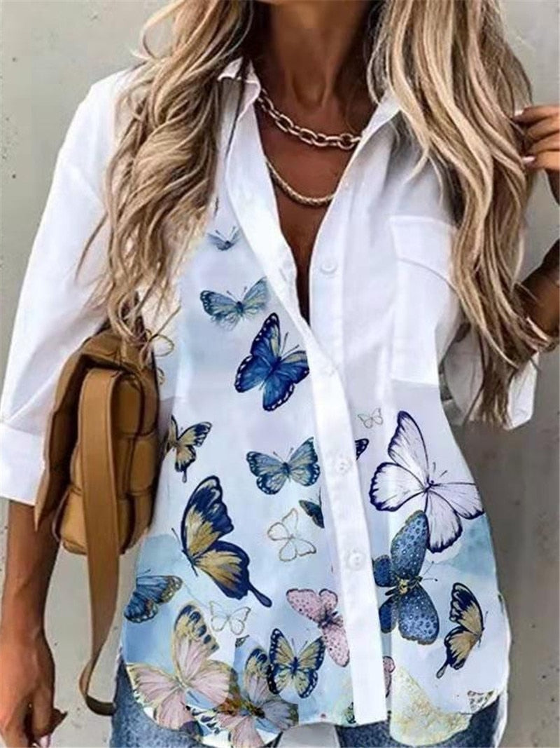 swvws New Women Shirts Summer Casual Loose Half Sleeve Button Floral Print Shirt Top Female Fashion Elegant Cardigan Blouses Plus Size