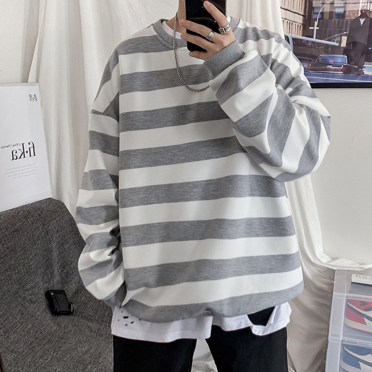 swvws Autumn Striped Sweatshirts Casual Oversized Pullovers Fashion Hip Hop Harajuku Streetwear Loose Women Jumpers Teen Couple Tops