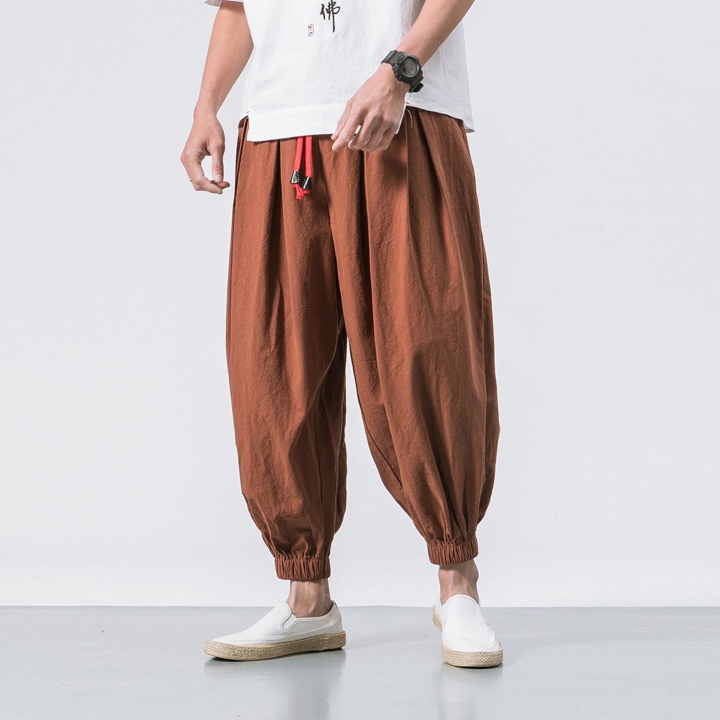 swvws Mens Vintage Hip Hop Style Baggy Jeans New Chinese Style Harem Pants Men Streetwear Casual Joggers Mens Pants Cotton Linen Sweatpants Ankle-Length Men Trousers M-5XL