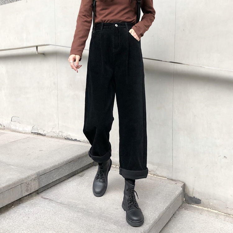 swvws Autumn Baggy Brown Corduroy Pants Women Korean Fashion Oversize High Waist Black Joggers Wide Leg Trousers For Female