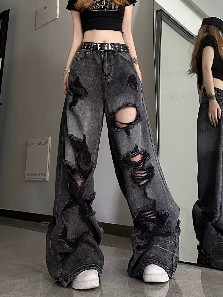 swvws Niche Design Jeans, High Street Heavy Industry Wide Leg Pants, High-end Floor Length Pants, Trendy Brand Women's Jeans