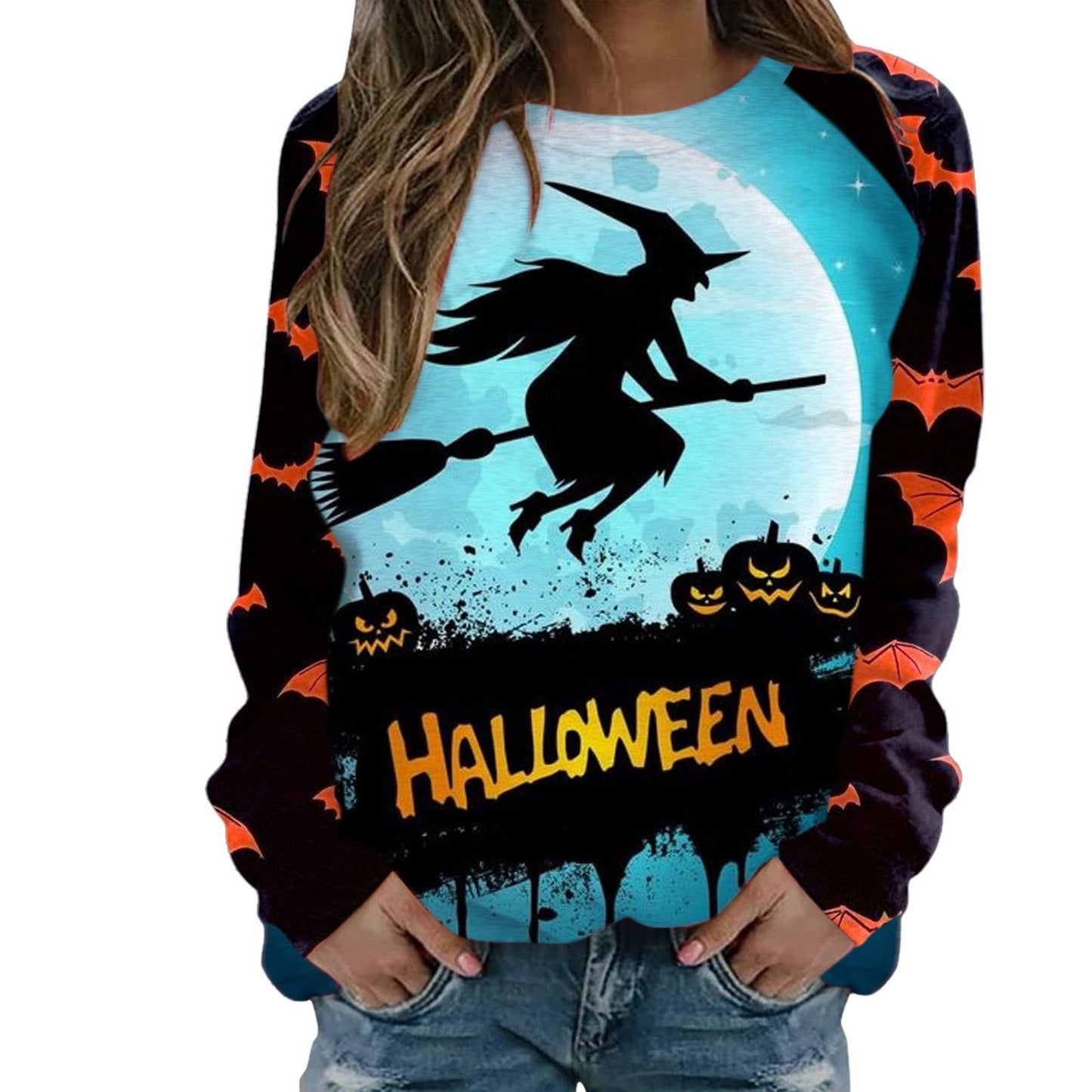 swvws Halloween Hoodies Womens Halloween Pumpkin Skull Long Sleeve Sweatshirt Lightweight Casual Pullover Top Halloween Sweatshirts Moletom Feminino