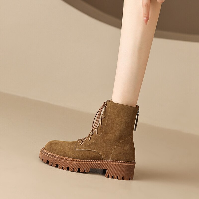 swvws Autumn Boots     Autumn Women Boots Cow Suede Leather Boots Women Round Toe Chunky Heel Boots Winter Short Boots Casual Platform Shoes for Women