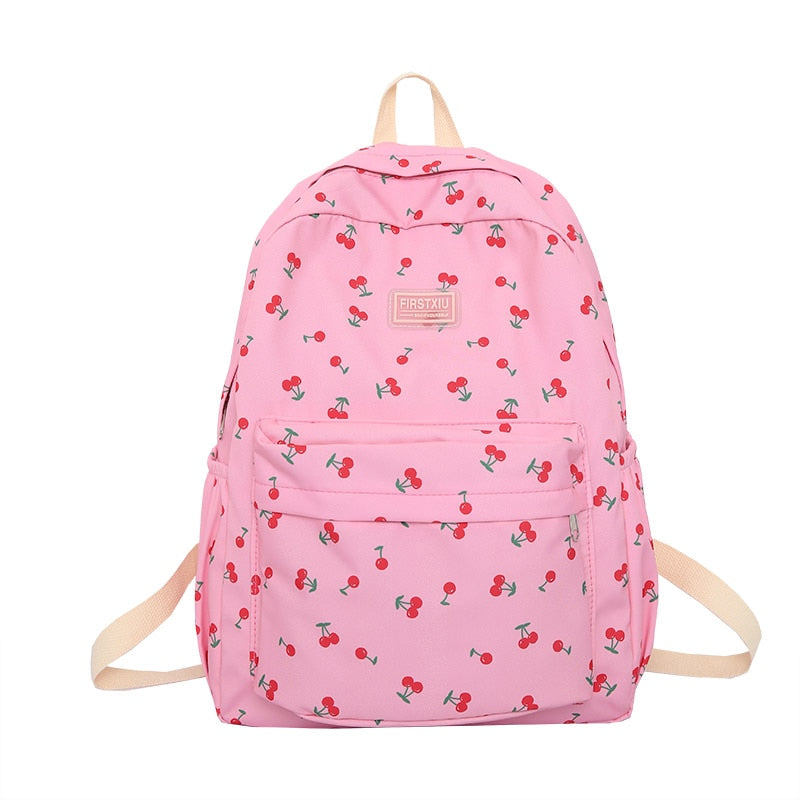 swvws New Girl Cherry Floral Travel Book Backpack Women Trendy Print School Bag Female Laptop College Backpack Fashion Lady Kawaii Bag