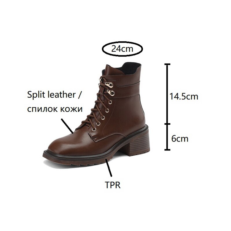 swvws  fashion inspo    NEW Autumn Boots Women Split Leather Shoes for Women Square Toe Chunky Heel Shoes Casual Lace-up Short Boots Retro Ankle Boots