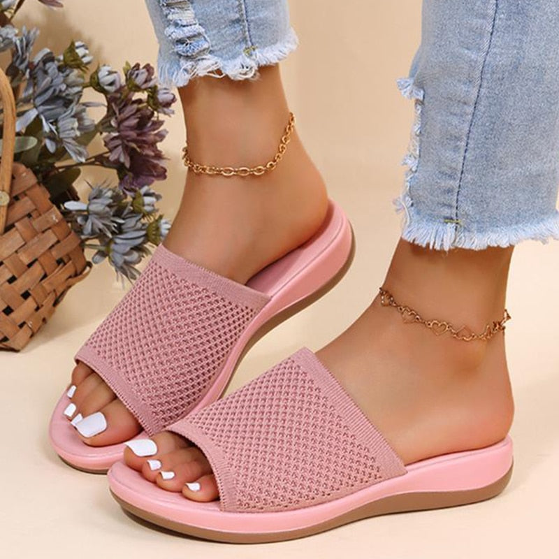 swvws Women Sandals  New Summer Sandals Shoes Women Heels Sandals Breathable Mesh Slipper Wedges Chaussure Femme Summer Flip Flops