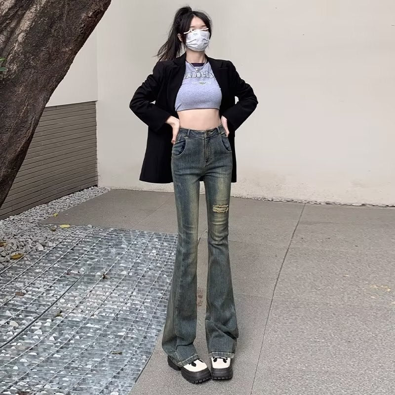 swvws Micro Flared Pants, Spring And Autumn Pants, High Waisted Jeans, Minimalist New Style, Fashionable Harajuku Women's Trend