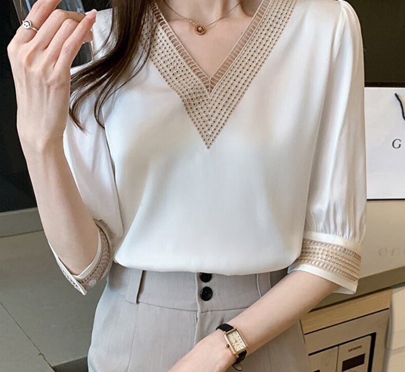 swvws Summer Embroidery V-Neck Chiffon Blouse Shirt Women Long Sleeve Loose White Women Blouses Tops Blusas Mujer De Moda