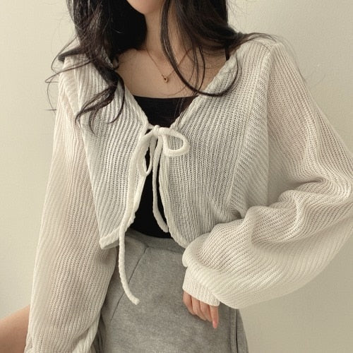 swvws Basic Jackets Women Summer Daily Korean Style Sunscreen Lace-Up Lantern Sleeve Trendy Elegant All-Match Chic New Arrival Popular