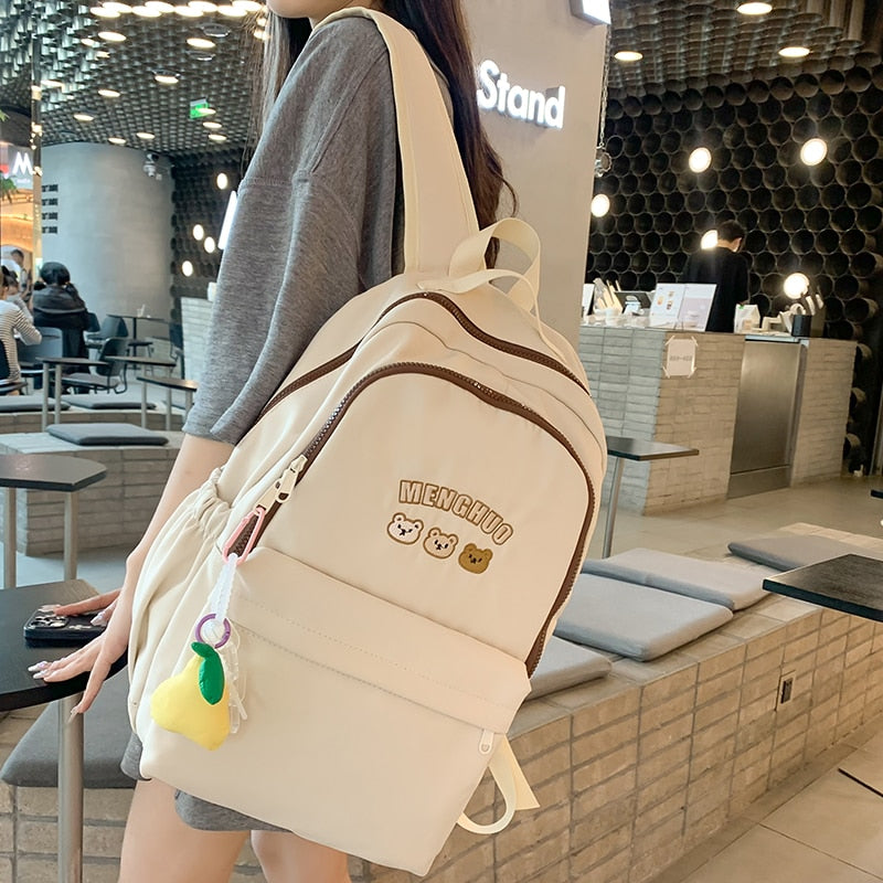 Back To School Women Backpack Kawaii Bear Embroidery Japanese Harajuku Laptop Travel High Capacity School Bags Colleg Cute Schoolbag Mochila