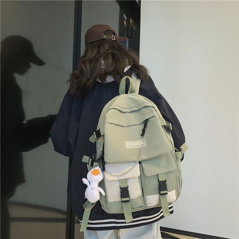 swvws Fashion Women Backpack Cute School Bag for Teenagers Girls Boys Mochila Kawaii Cotton Black Lady Travel Rucksack