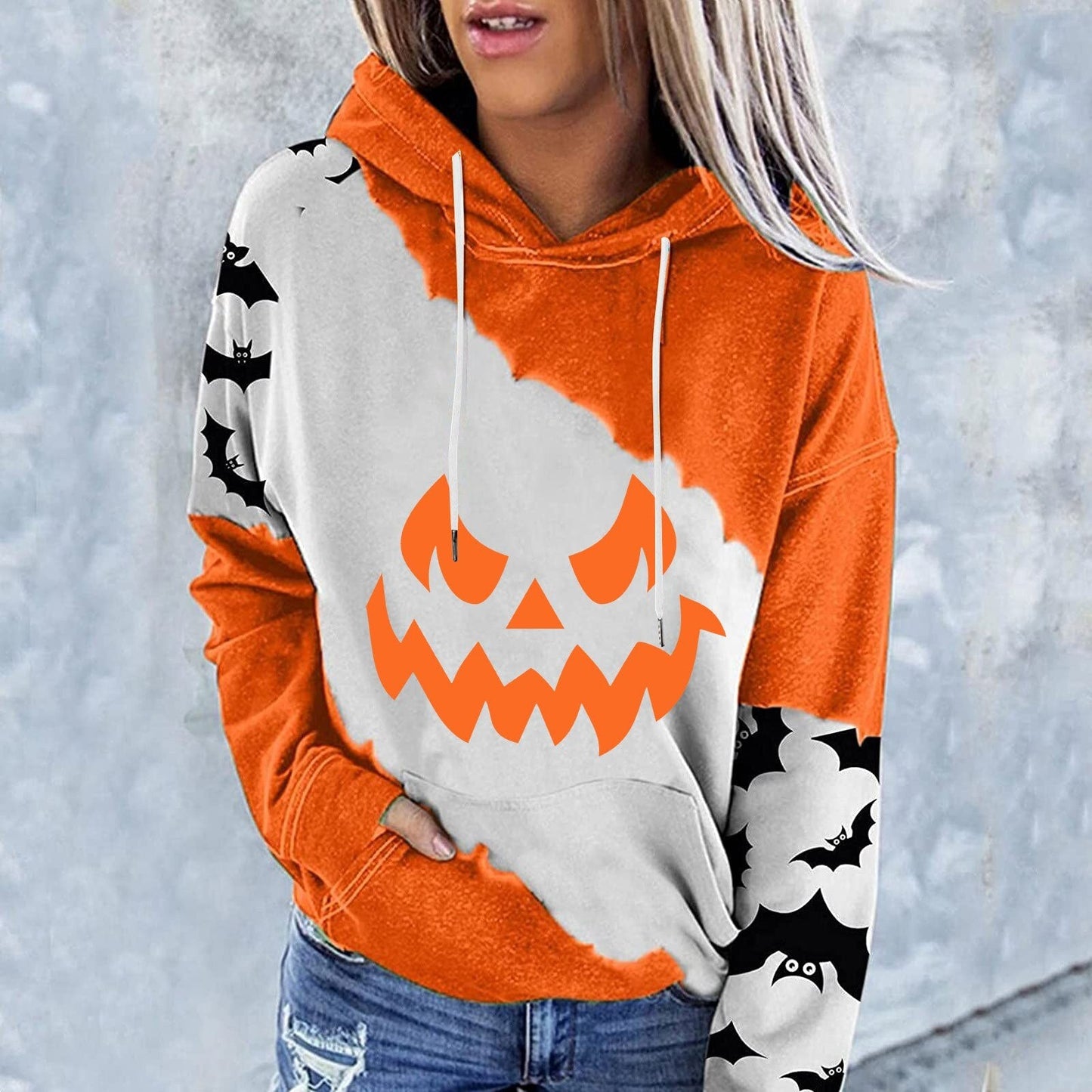 swvws Halloween Hoodies Halloween Costumes For Women Casual Long Sleeve Hooded Loose Drawstring Pumpkin Skeleton Womens Sweatshirts And Hoodies Set