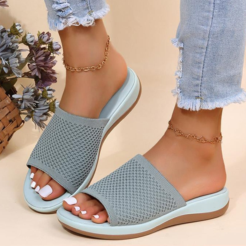 swvws Women Sandals  New Summer Sandals Shoes Women Heels Sandals Breathable Mesh Slipper Wedges Chaussure Femme Summer Flip Flops