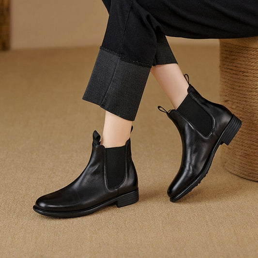 swvws Autumn Shoes    Autumn Women Boots Genuine Leather Boots Women Round Toe Chunky Heel Boots Winter NEW Short Boots Retro Leather Shoes for Women