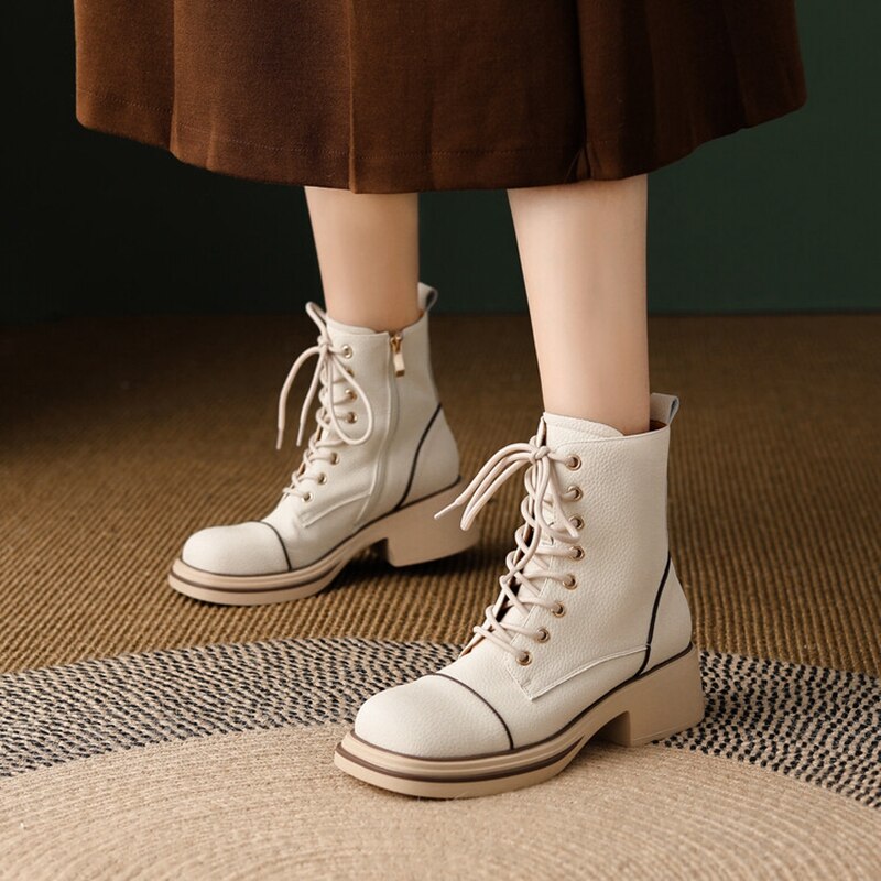 swvws Autumn Boots    Fall/Winter Shoes Women Split Leather Boots Round Toe Chunky Heel Women Boots Mixed Colors Platform Boots Women botas de mujer