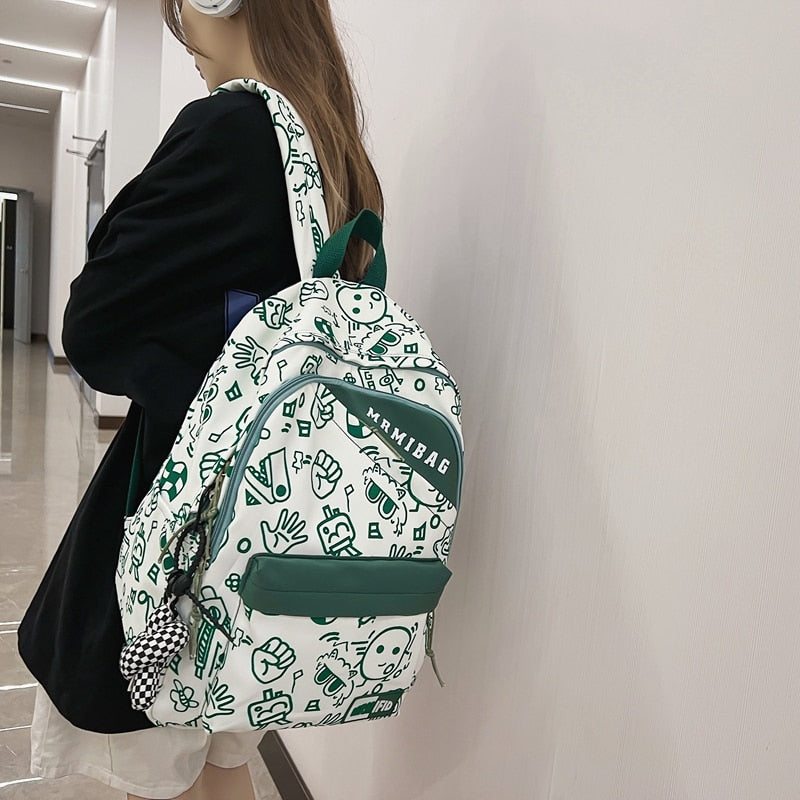 swvws New Fashion Girl Graffiti Design Bookbag for Teens Backpack Colleg Cute Schoolbag Laptop Rucksack Women Mochila Travel Bag