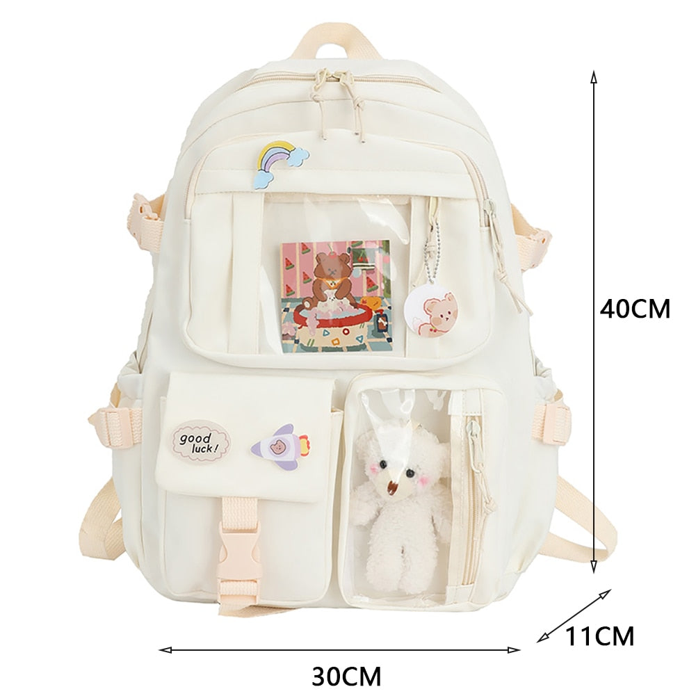 swvws  Girls Aesthetic Backpack Cute School Bags For Student Teens Girls Pockets Kawaii Women Laptop Backpack Harajuku Mochila