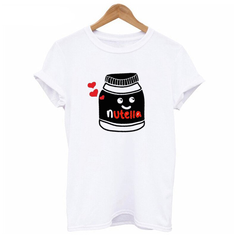 swvws Funny New Couple Clothes Summer Tees Women T-Shirt Cotton Print Nutella T Shirt Women Tops Couple Harajuku T Shirts