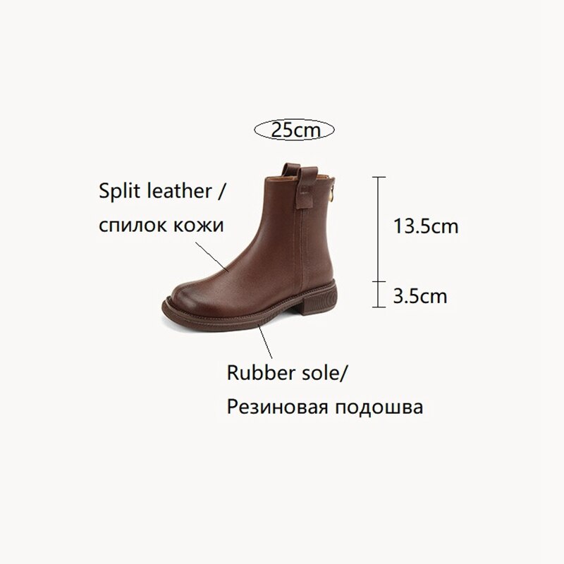 swvws  Autumn Shoes   NEW Fall Shoes Women Split Leather Boots Round Toe Chunky Heel Women Boots Winter Solid Slip-on Ankle Boots Western Boots Women