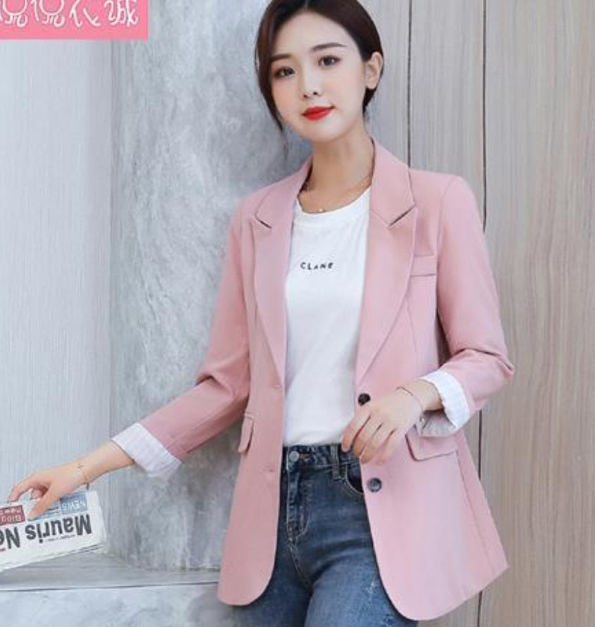 swvws Peonfly New  Autumn Fashion Blazer Jacket Women Casual Korean Pockets Long Sleeve Coat Office Ladies Solid Loose Blazer