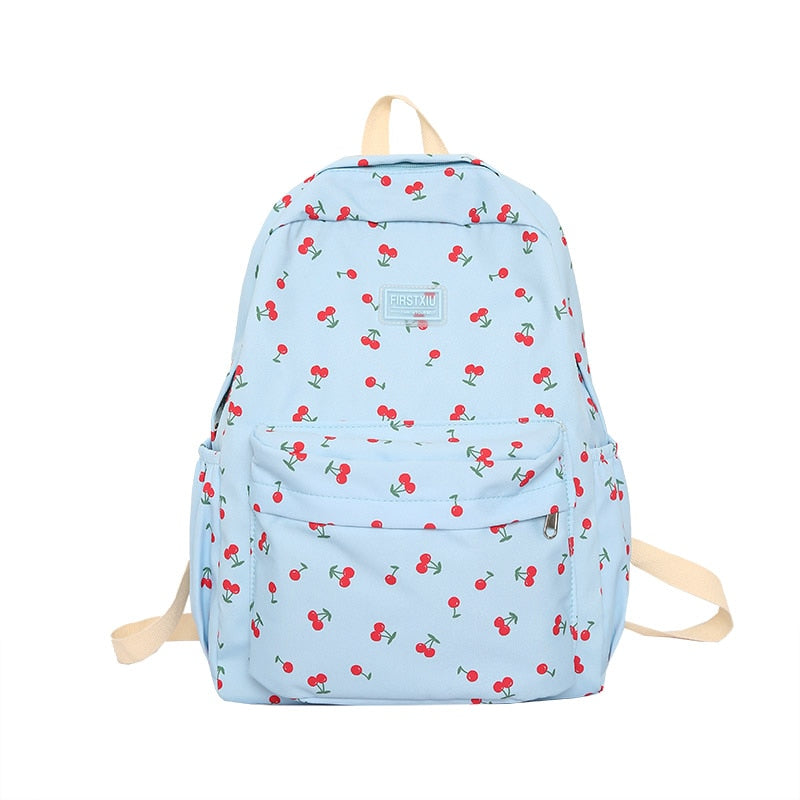 swvws New Girl Cherry Floral Travel Book Backpack Women Trendy Print School Bag Female Laptop College Backpack Fashion Lady Kawaii Bag