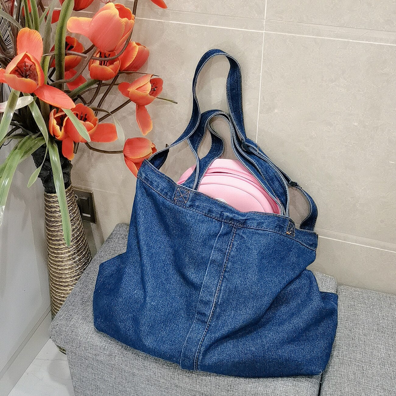 swvws  Denim Shoulder Bags for Women Casual Jeans Handbags Designer Large Shopping Bags Fashion Tote