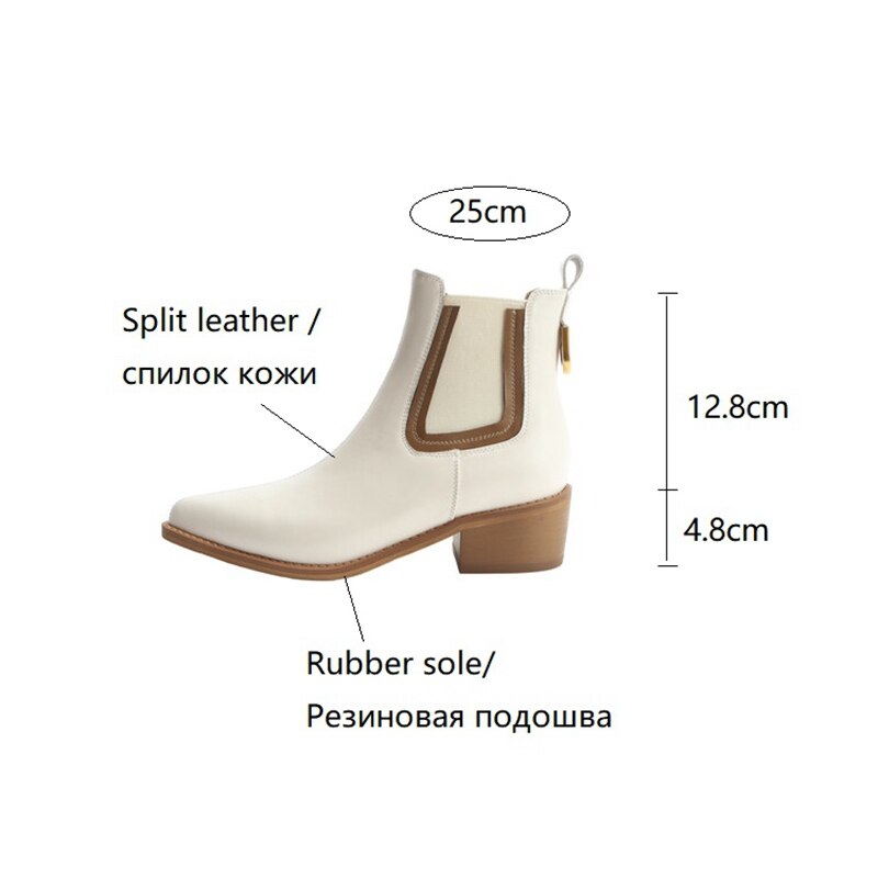 swvws Autumn Shoes    NEW Fall Women Shoes Pointed Toe Chunky Heel Shoes Winter Split Leather Boots Casual Short Boots Women Mixed Color Western Boots