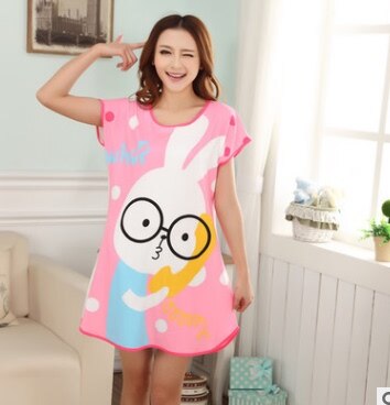 swvws Summer Cartoon Nightdress Ladies Milk Silk Double-Sided Printing Cute Nightdress Women's Nightgown Sleepwear Night Wear