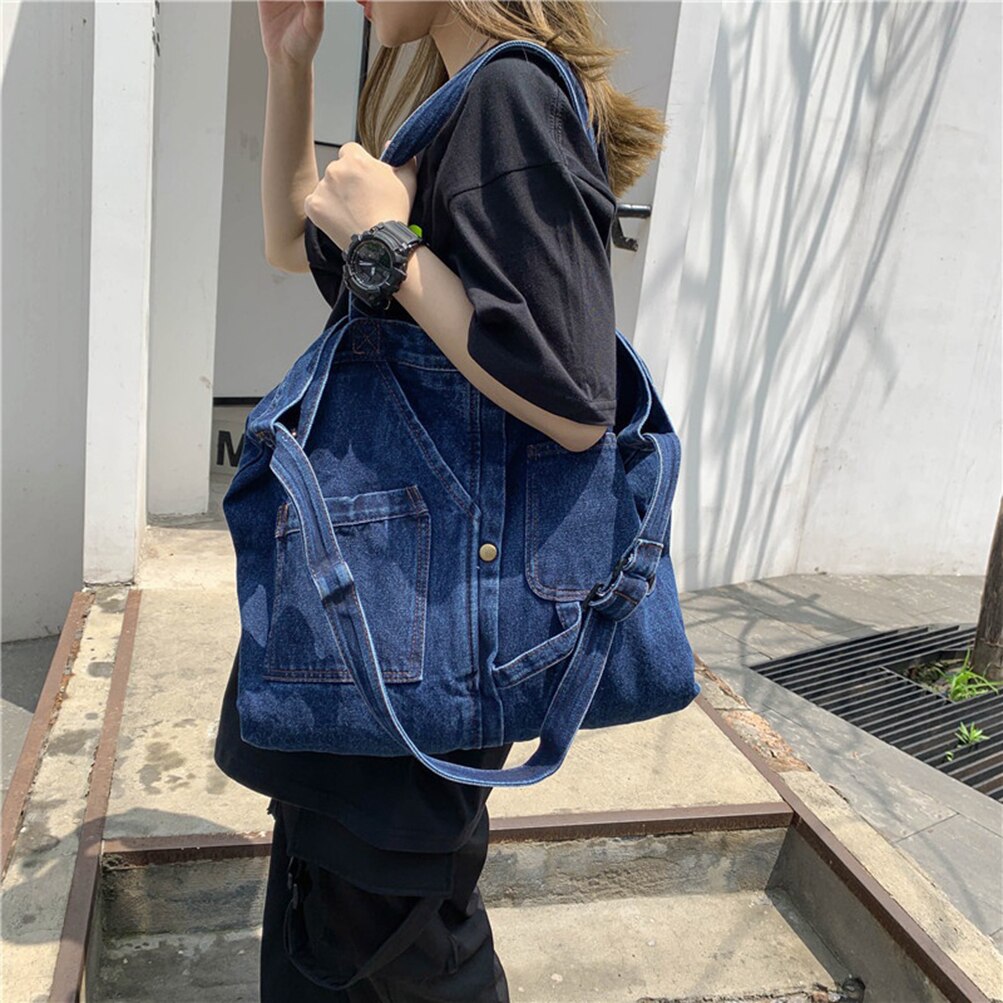 swvws  Denim Shoulder Bags for Women Casual Jeans Handbags Designer Large Shopping Bags Fashion Tote