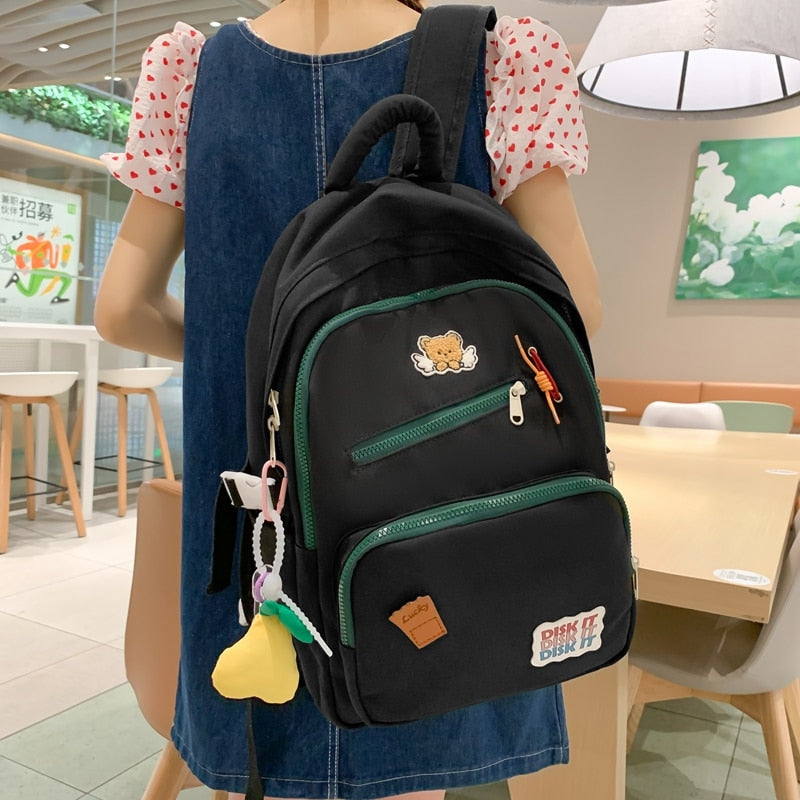 swvws Ladies Harajuku Plaid Student Bag Girl Travel Book Backpack Trendy Female Laptop College Backpack Fashion Women Nylon School Bag