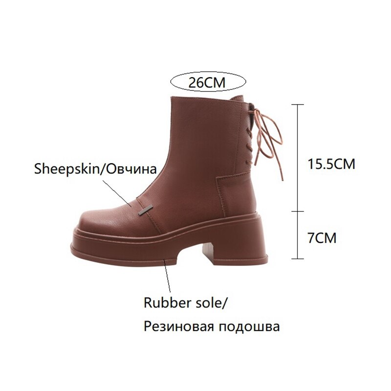 swvws  fashion inspo    NEW Fall Shoes Women Genuine Leather Boots Round Toe Chunky Boots for Women Casual Platform Boots Solid Zipper Ankle Boots Women