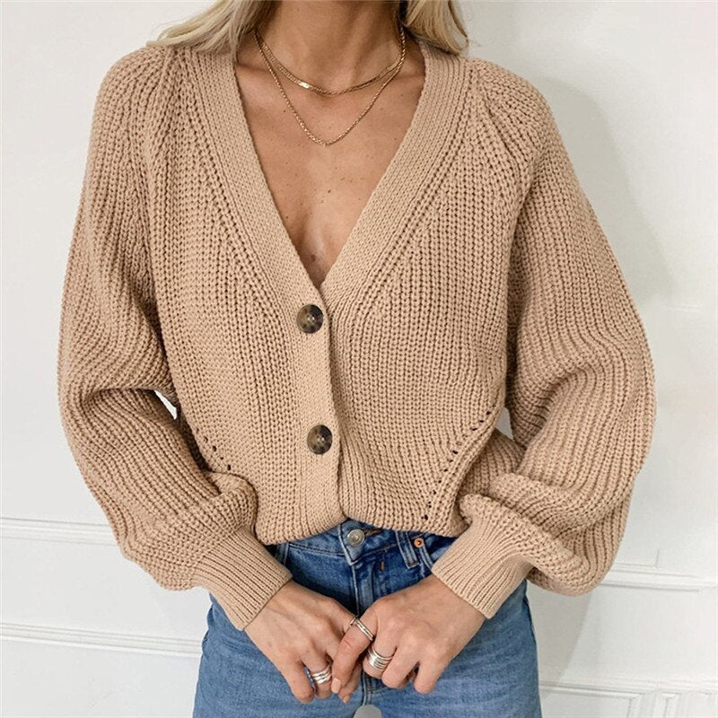 swvws Women Fashion Oversized V-Neck Button Solid Knitwear Outwear Cardigans Autumn New Casual Batwing Sleeve Knitted Sweater Female