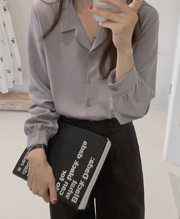 swvws  White Shirts Long Sleeve Single Breasted Button Elegant Office Lady V Neck Work Blouse Women Chic Korea Top