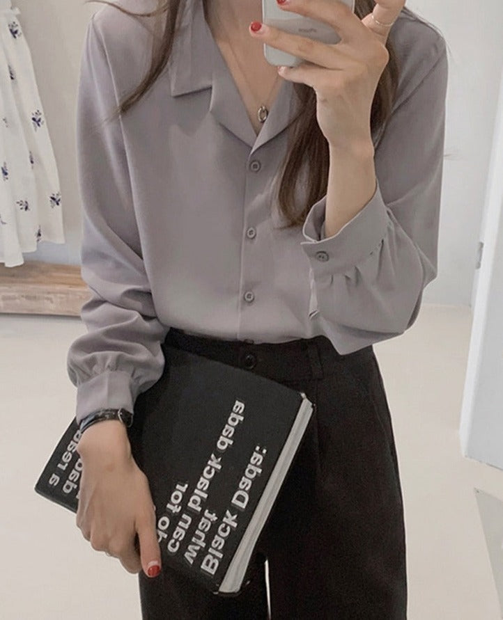 swvws  White Shirts Long Sleeve Single Breasted Button Elegant Office Lady V Neck Work Blouse Women Chic Korea Top