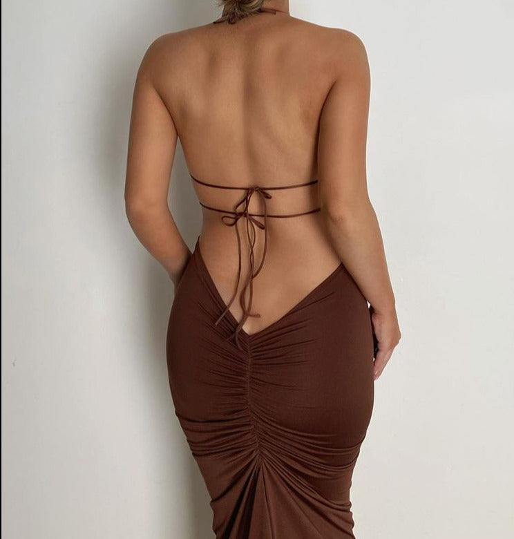 Sexy Halter Backless Bandage Dress Sets 2 Piece Sets Women Summer Ruched Bodycon Maxi Dresses Elegant Party Club Outfits