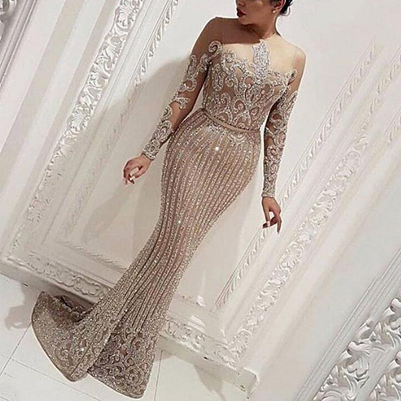 swvws Winter Women's Sexy High Waist Bodycon Dress Bronze Ball Dresses Female Dinner Party Long Sleeve Full Length Dress Shiny Sequins