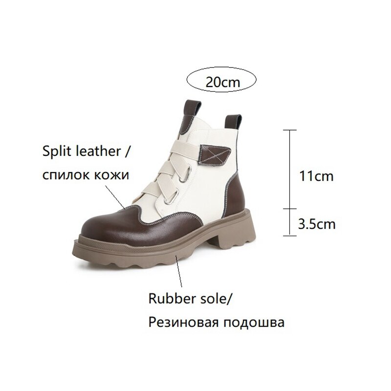 swvws Autumn Shoes    NEW Fall Women Boots Round Toe Chunky Shoes Women Mixed Color Split Leather Boots Leisure Slip-on Thick Heel Winter Short Boots