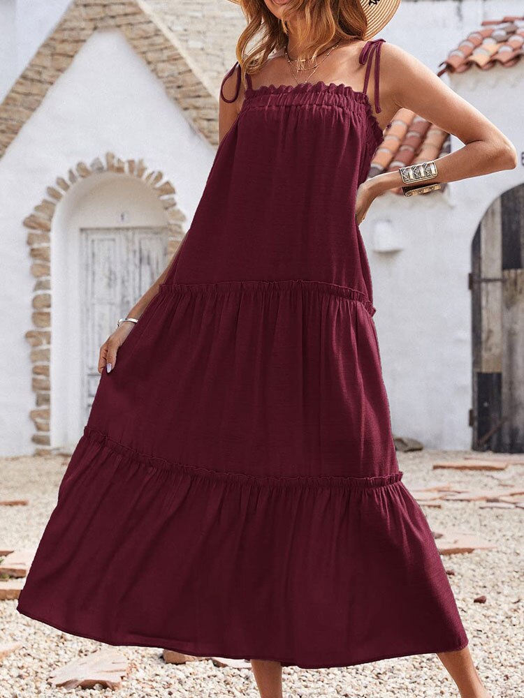 swvws Summer Long Dress Women Spaghetti Strap Sleeveless Loose Maxi Dress Beach Holiday Sundress Vestidos