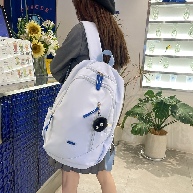 Back To School Fashion Women Backpack Cute Nylon Student Schoolbag Kawaii Ladies Large Capacity Laptop Bagpack Girl Bookbag Solid Color Mochila