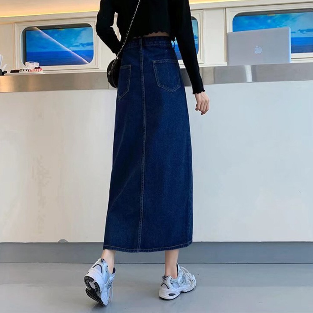 swvws Denim Skirt   Woman Jeans Skirt Wide Leg Denim Clothing Blue Jeans Vintage Quality  Fashion Straight Pants